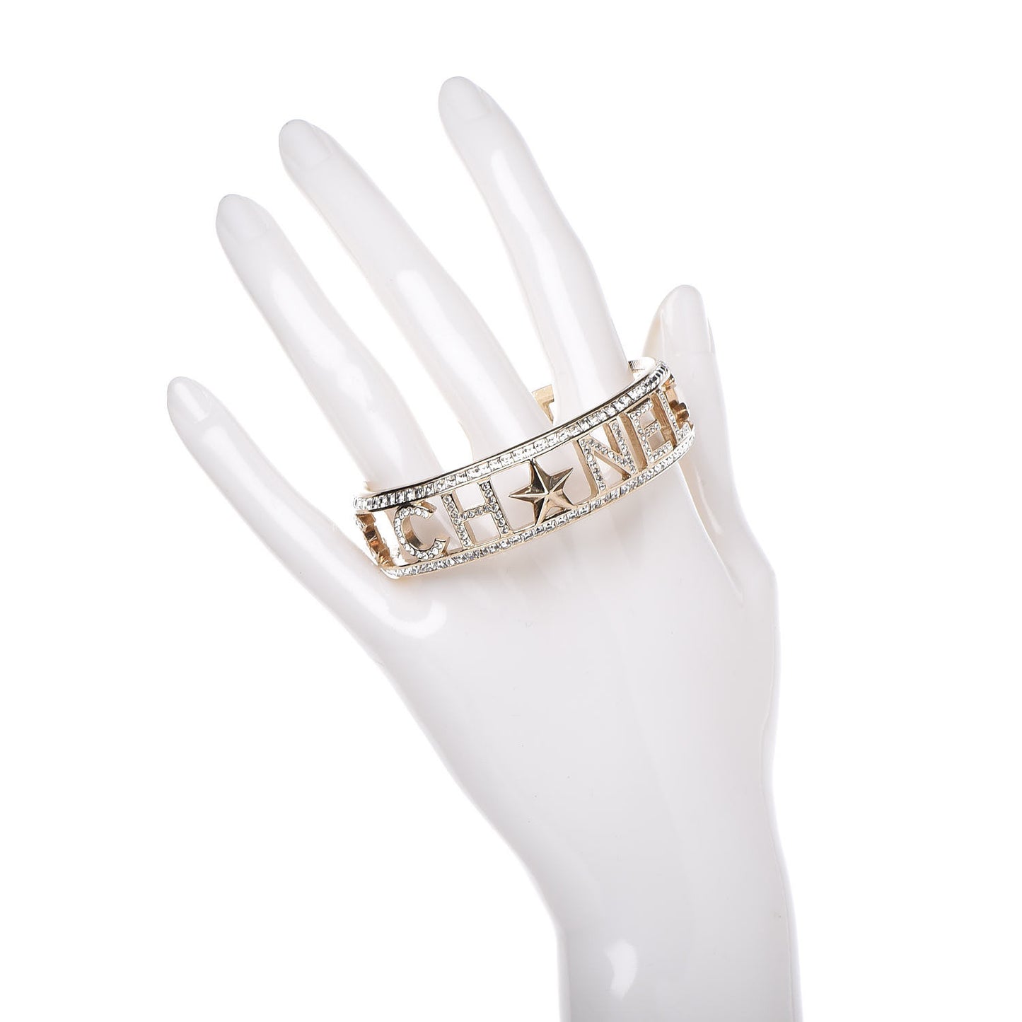Crystal Baguette Logo Cuff Bracelet Gold