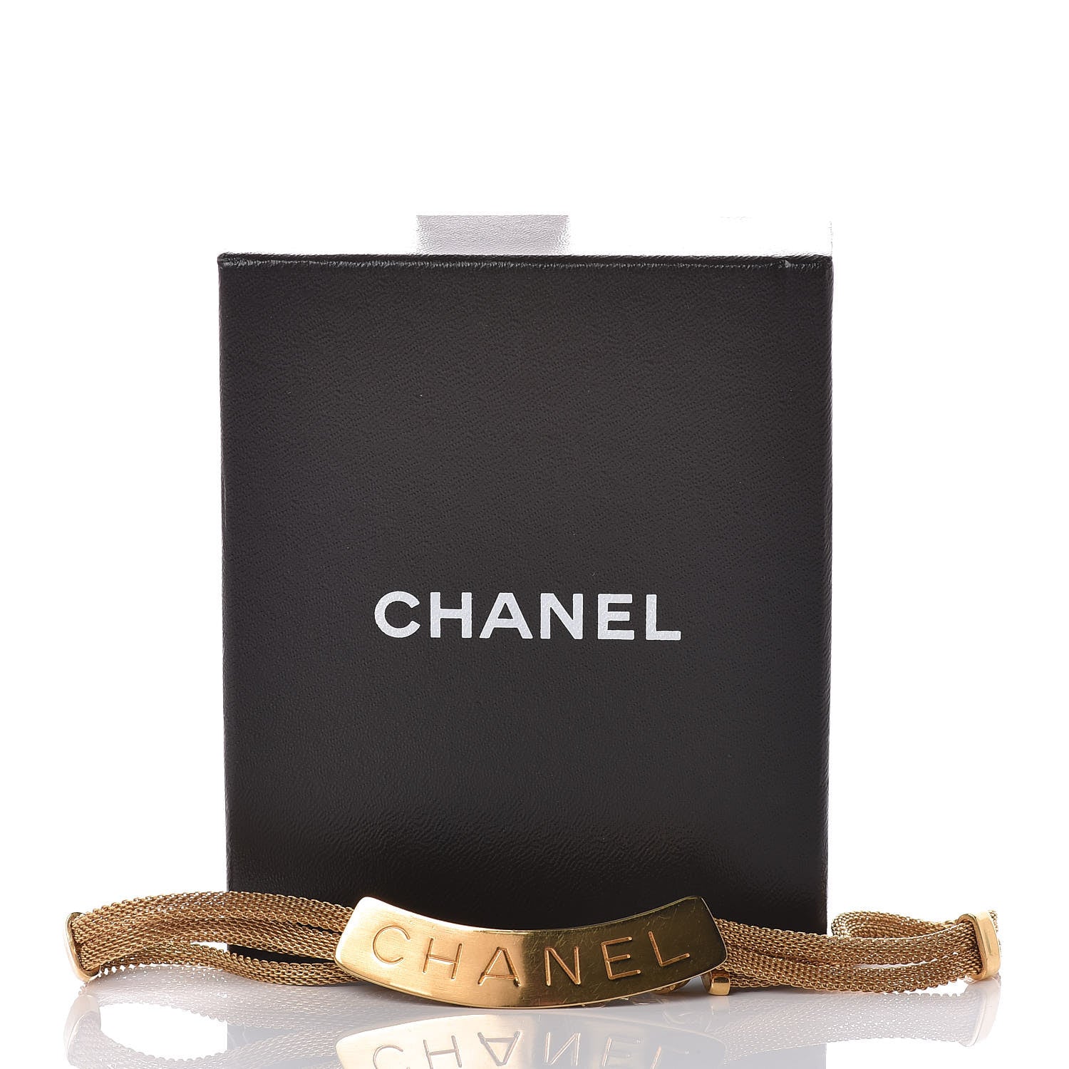 Chanel Metal Mesh Logo Choker Necklace Gold 5 of 5