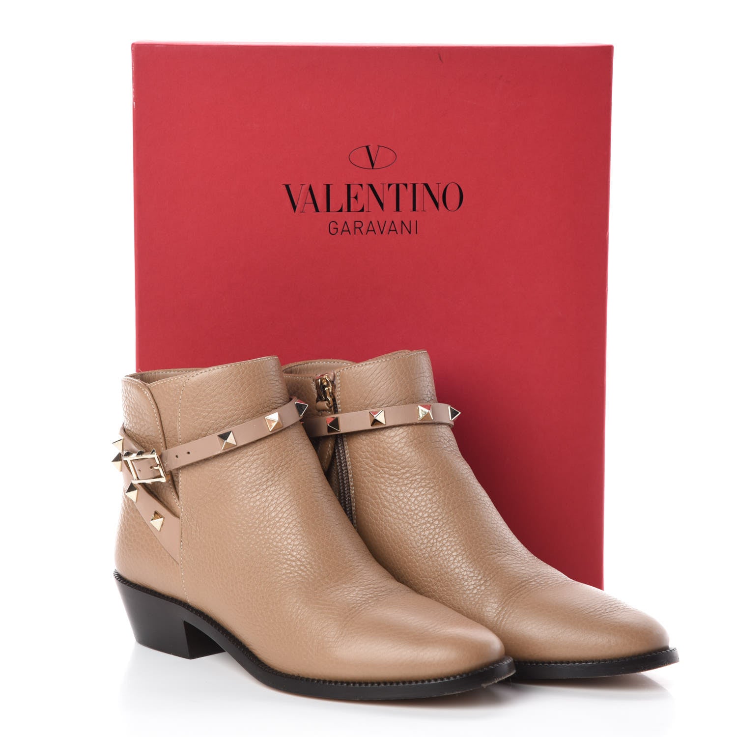 Valentino Garavani Grained Calfskin Rockstud Single Buckle 35mm Cowboy Ankle Boots 36 Alpaca 8 of 8