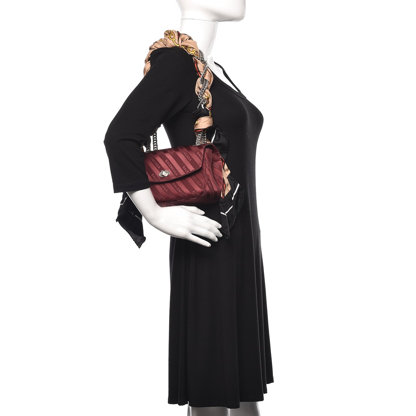 Nylon Jacquard Diagonal Logo Small Scarf Lock Chain Shoulder Bag Rouge Bordeaux Black Beige