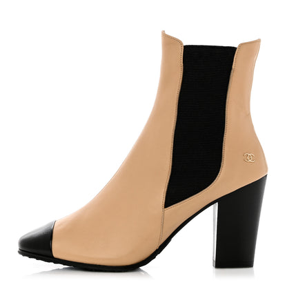 Chanel Lambskin Cap Toe Boots 35.5 Beige Black 1 of 10