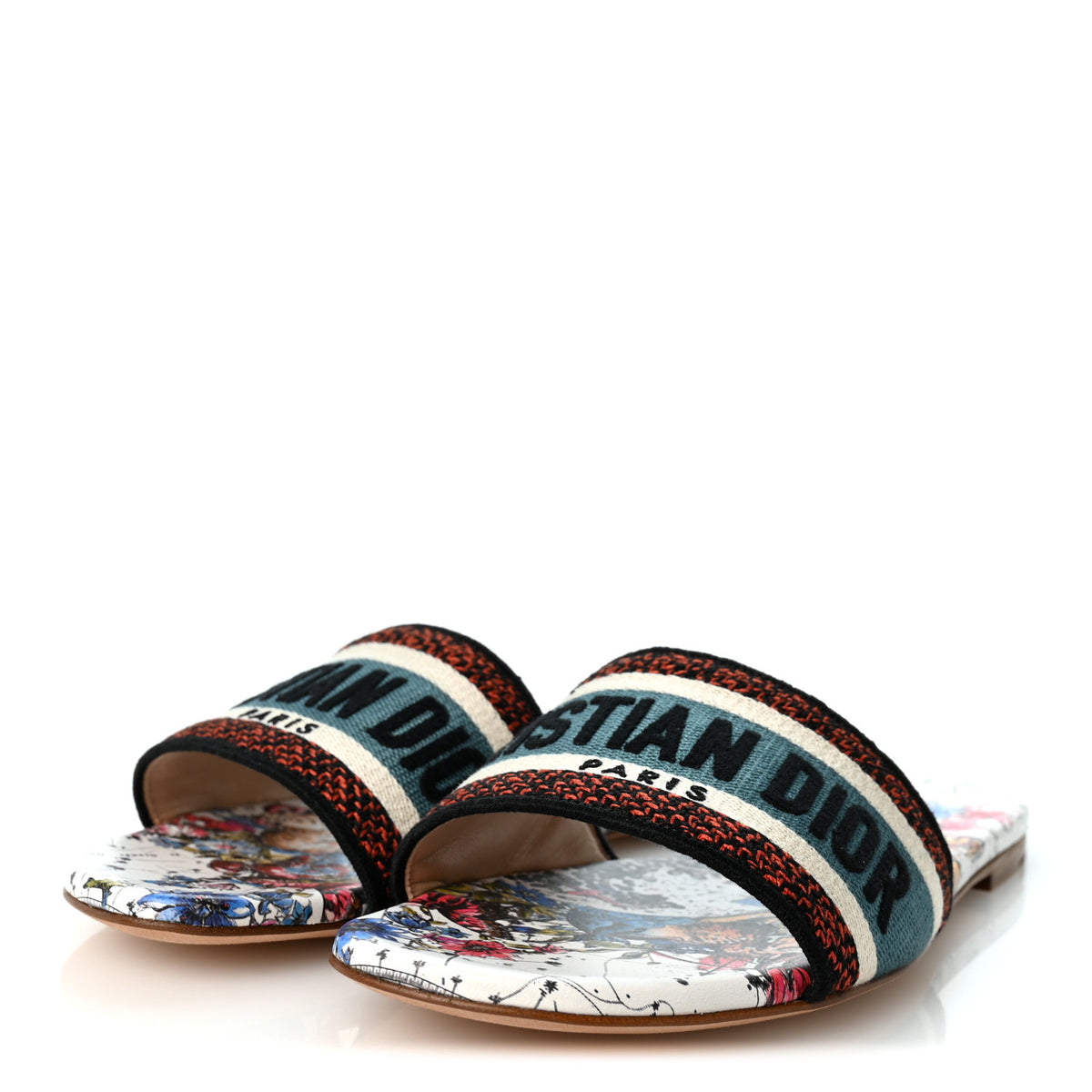 Christian Dior Canvas Embroidered Dway Flat Slide Sandals 37.5 Multicolor 3 of 9