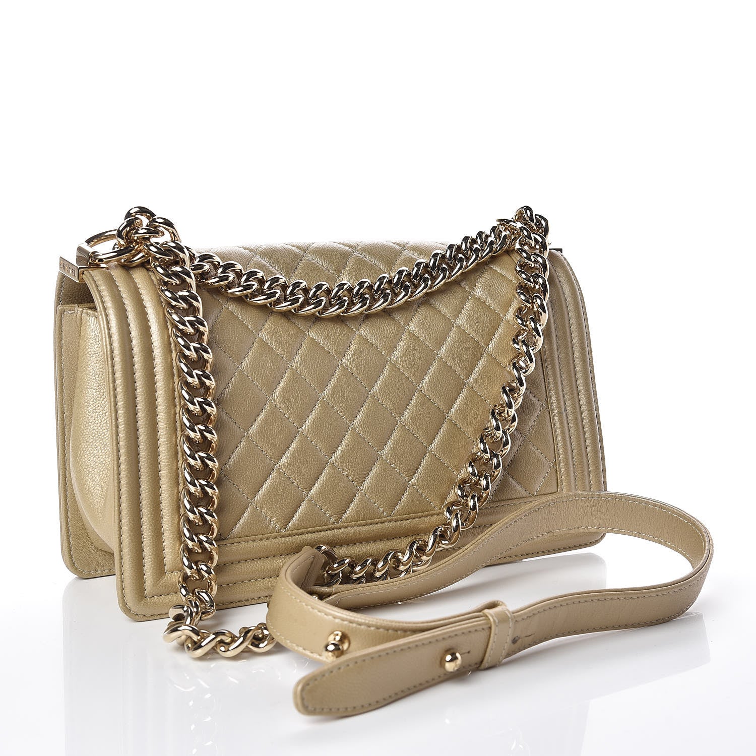 Chanel Pearly Caviar Quilted Medium Boy Flap Light Gold 3 of 12