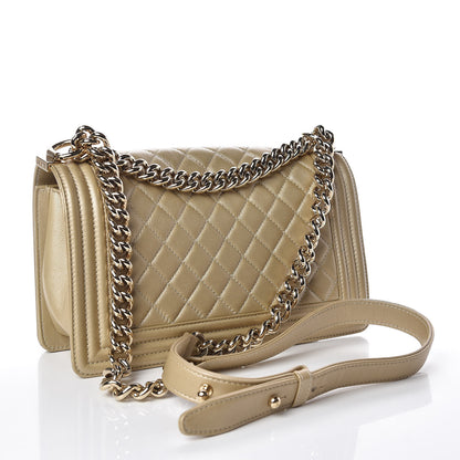 Chanel Pearly Caviar Quilted Medium Boy Flap Light Gold 3 of 12