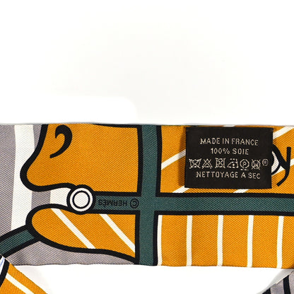 Hermes Silk Quadrige Bayadere Twilly Ocre Gris Vert 10 of 12