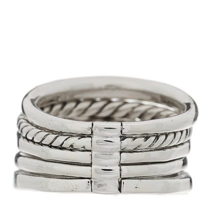 David Yurman Sterling Silver Diamond Hampton Blue Topaz 15mm Stax Five-Row Ring 56 7.5 4 of 6