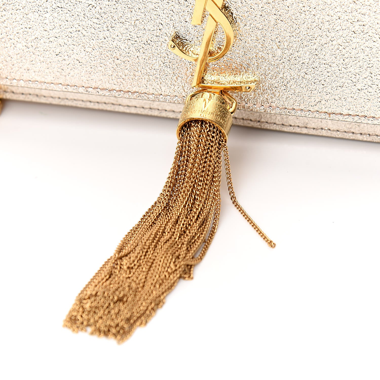 Saint Laurent Metallic Calfskin Classic Monogram Kate Tassel Chain Wallet Platine 10 of 12