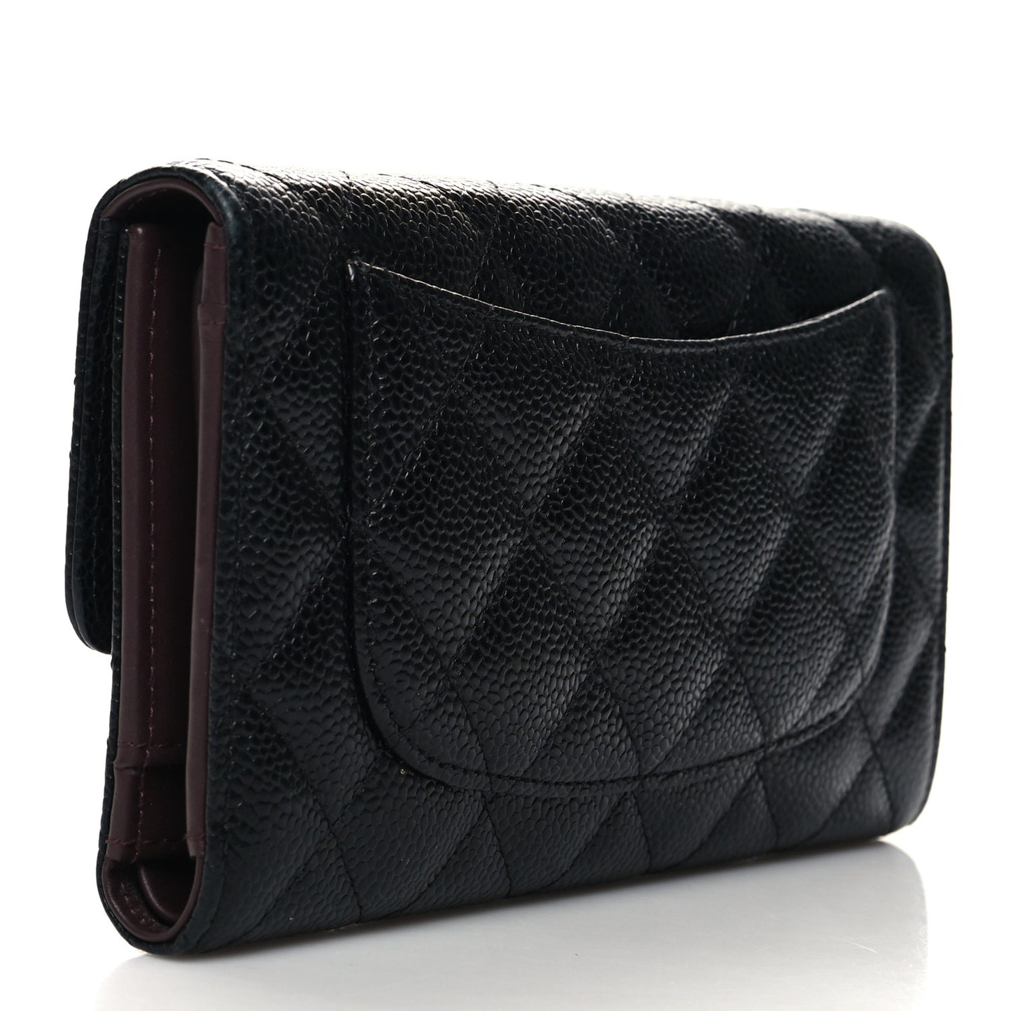 Caviar Quilted Large Gusset Flap Wallet Black