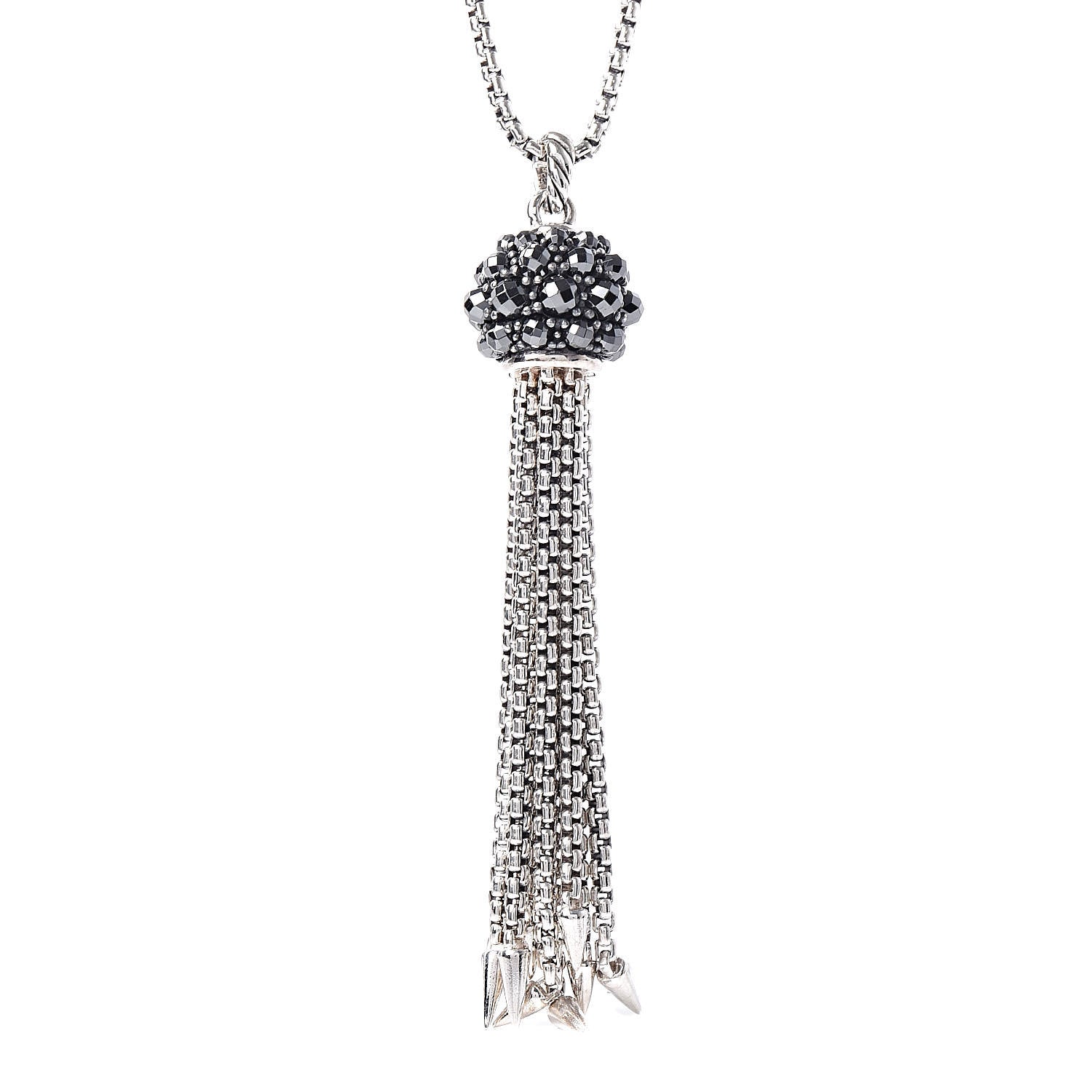 David Yurman Sterling Silver Hematine Cable Berries Tassel Pendant Necklace 4 of 5