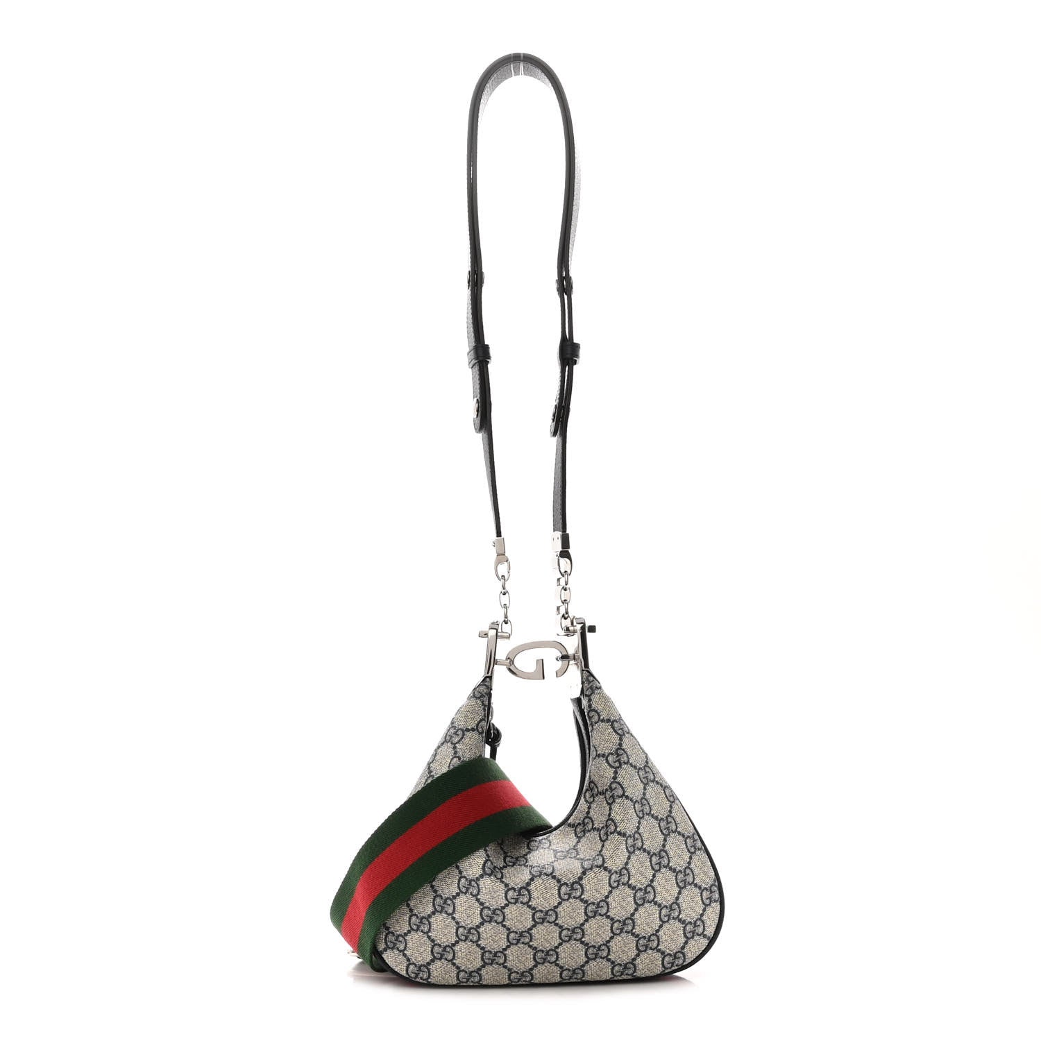 Gucci GG Supreme Monogram Textured Calfskin Web Small Attache Shoulder Bag Beige Blue 1 of 9