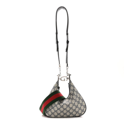 Gucci GG Supreme Monogram Textured Calfskin Web Small Attache Shoulder Bag Beige Blue 1 of 9