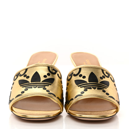 Gucci X ADIDAS Nappa Silk Charlotte Monogram Jumbo GG Trefoil 75mm Slide Sandals 37.5 King Gold Black 2 of 9