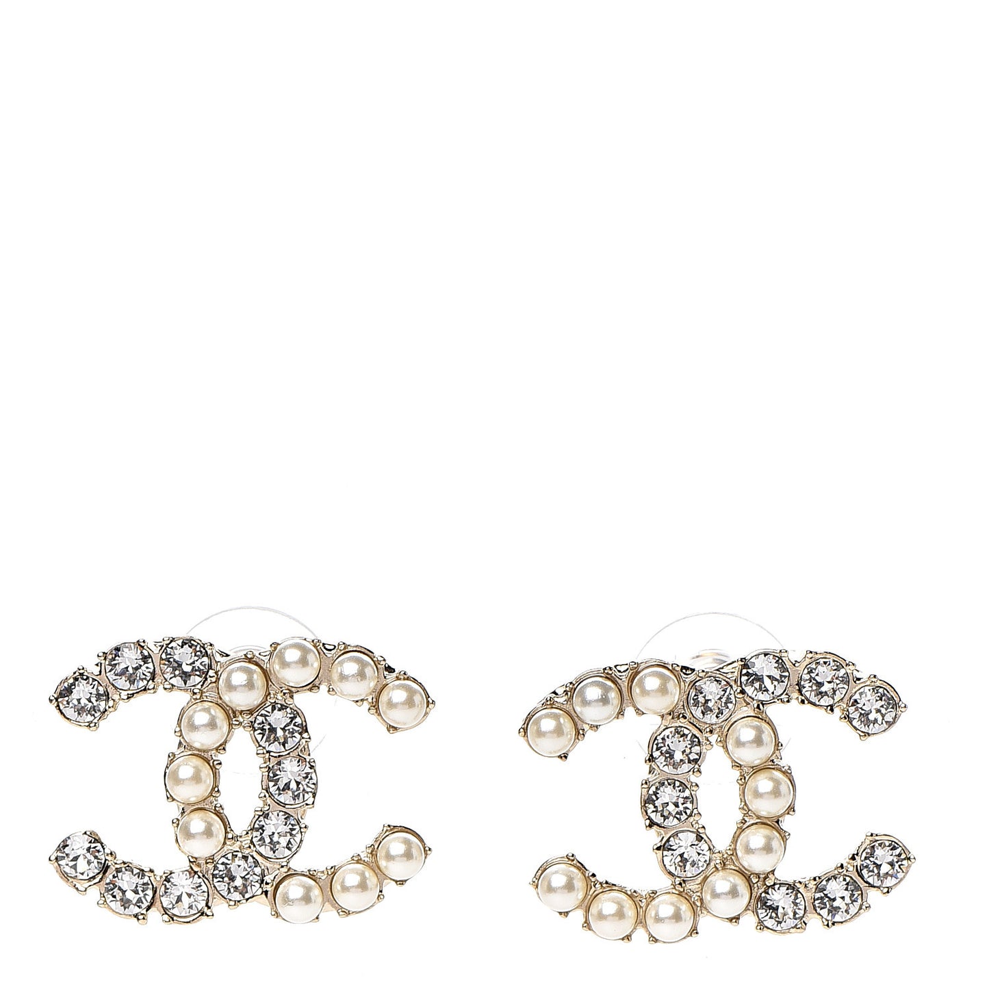 Crystal Pearl CC Dazzling Domino Earrings Gold