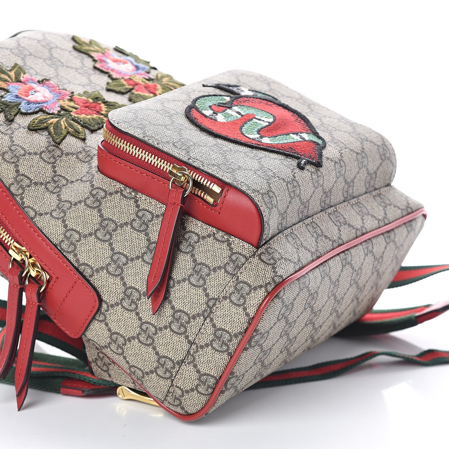 GG Supreme Monogram Web Kingsnake Heart Embroidered Small Day Backpack Red