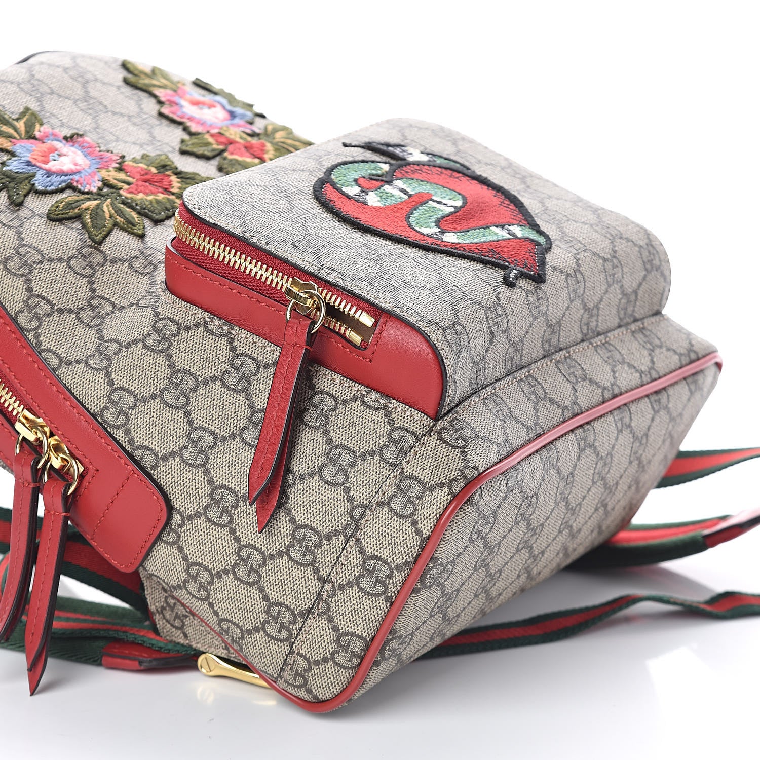Gucci GG Supreme Monogram Web Kingsnake Heart Embroidered Small Day Backpack Red 8 of 9