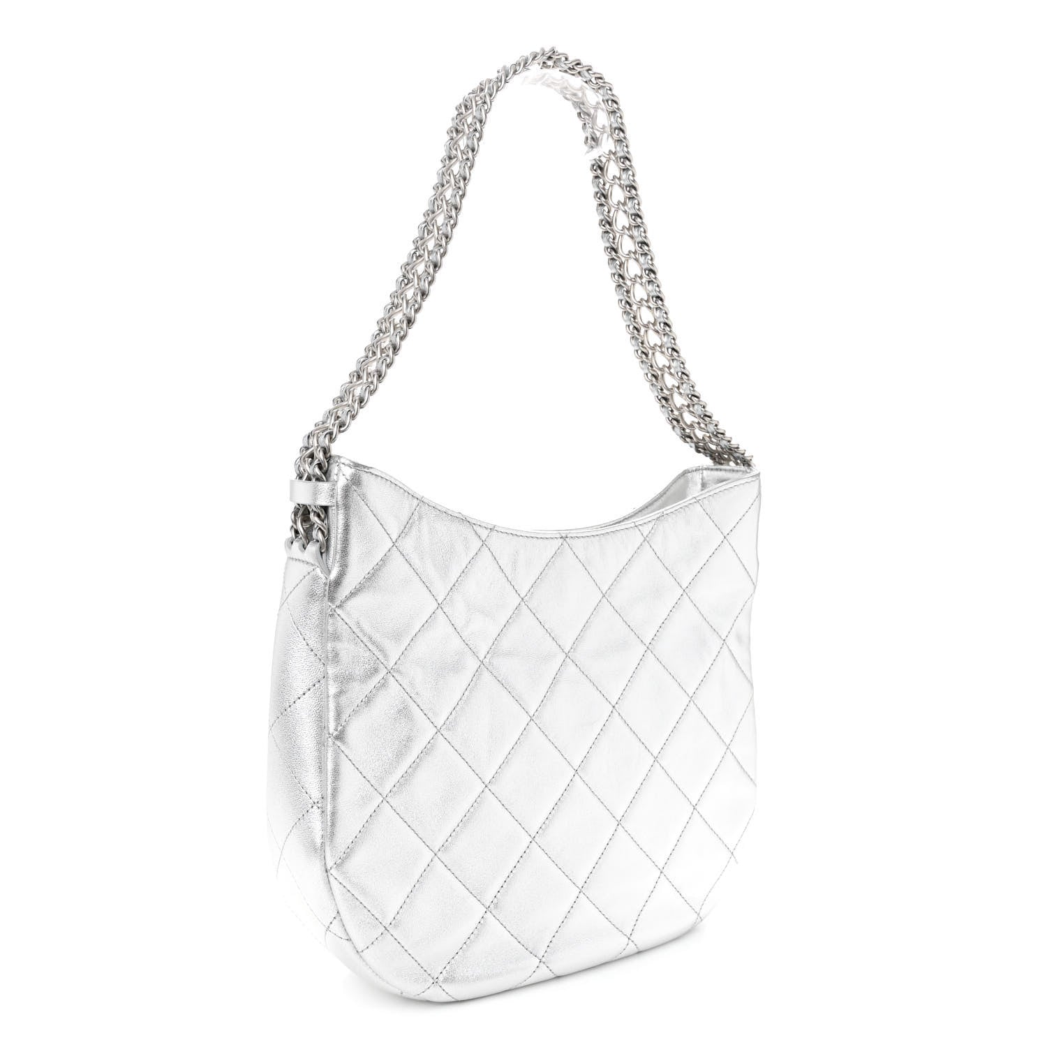 Chanel Metallic Lambskin Chain Rows Quilted Chain Hobo Silver 3 of 10