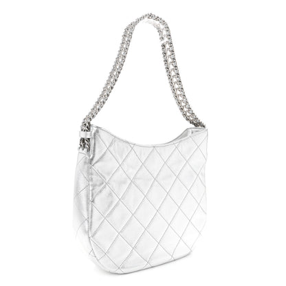 Chanel Metallic Lambskin Chain Rows Quilted Chain Hobo Silver 3 of 10