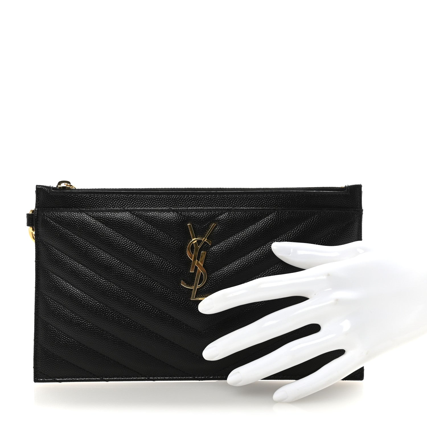 Saint Laurent Grain De Poudre Chevron Monogram Large Bill Pouch Black 2 of 6