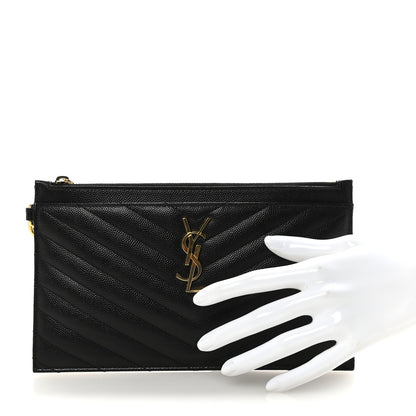 Saint Laurent Grain De Poudre Chevron Monogram Large Bill Pouch Black 2 of 6