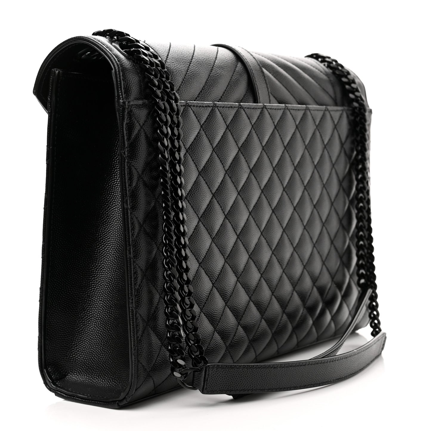 Grain De Poudre Textured Mixed Matelasse Large Triquilt Monogram Monochrome Satchel Black