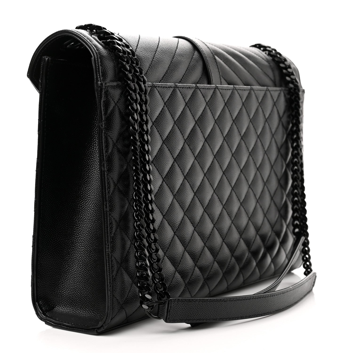 Saint Laurent Grain De Poudre Textured Mixed Matelasse Large Triquilt Monogram Monochrome Satchel Black 3 of 10