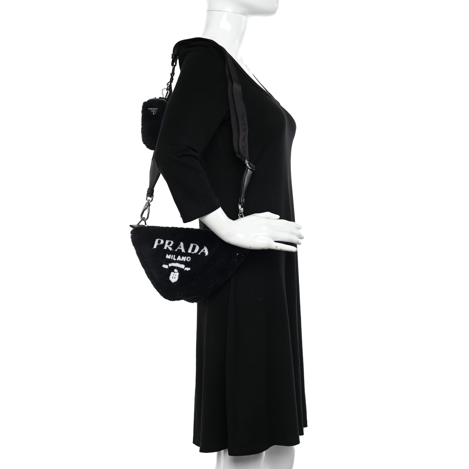 Prada Terry Cloth Triangle Shoulder Bag Black White 2 of 10