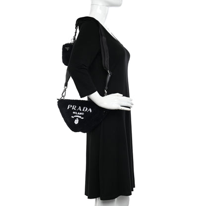 Prada Terry Cloth Triangle Shoulder Bag Black White 2 of 10
