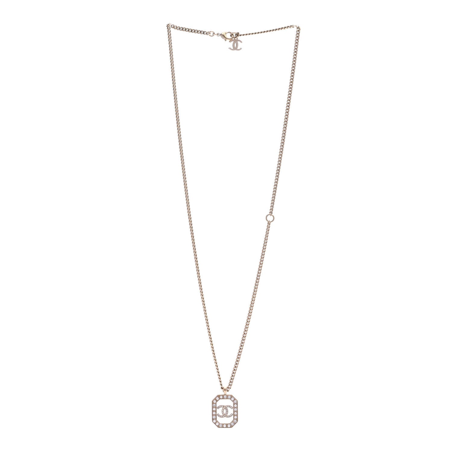 Chanel Crystal Pearl CC Geometric Chain Necklace Gold 3 of 6