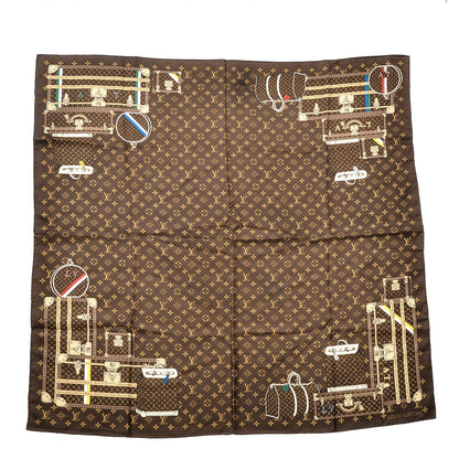 Louis Vuitton Silk Monogram Trunks Square Scarf Marroon 1 of 6