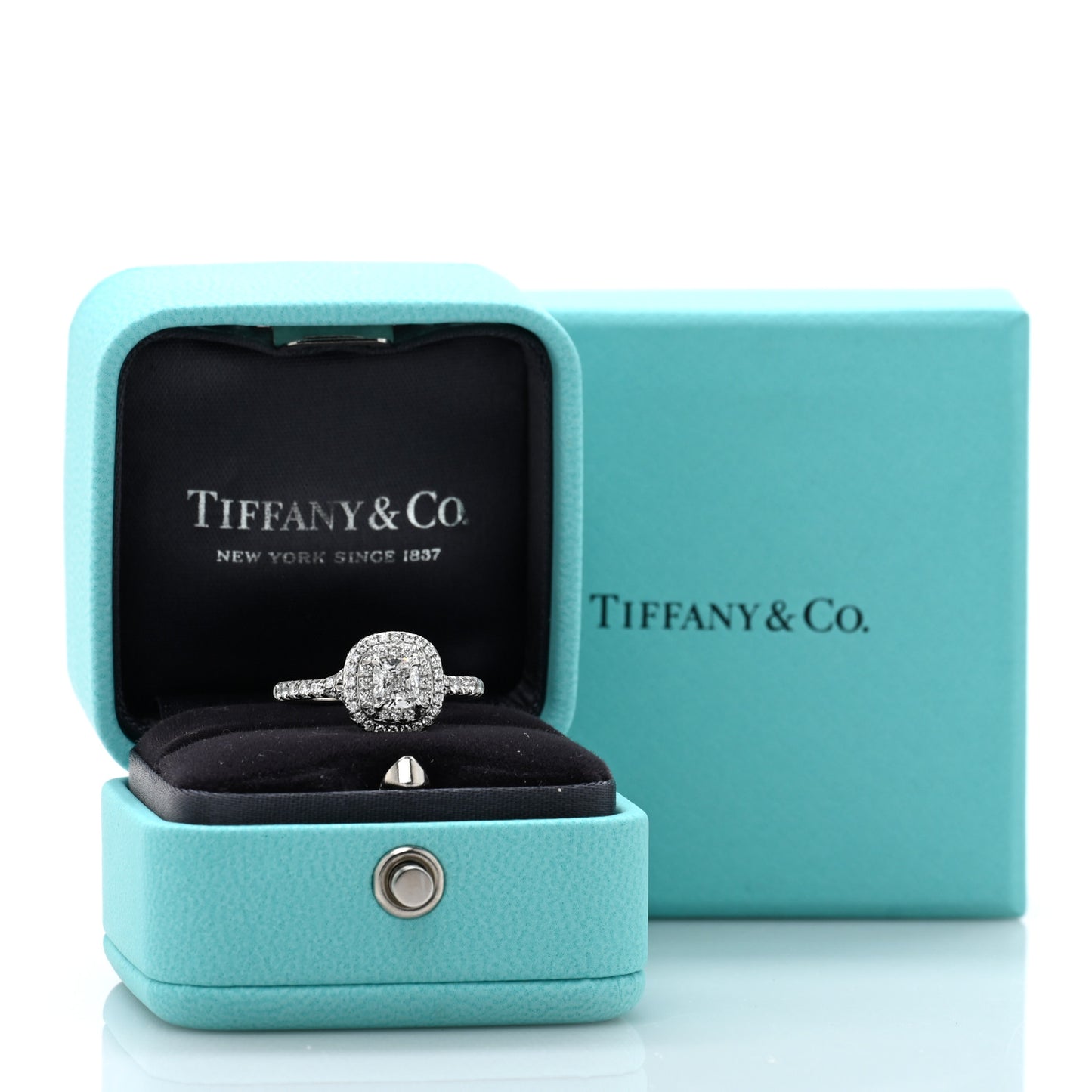 Platinum Diamond .53ct Soleste Cushion Cut Double Halo Engagement Ring 51 5.75