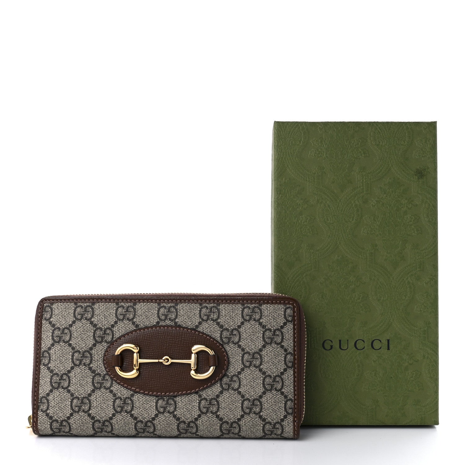 Gucci GG Supreme Monogram Azalea Calfskin Horsebit 1955 Zip Around Wallet Beige Ebony Brown Sugar 10 of 11
