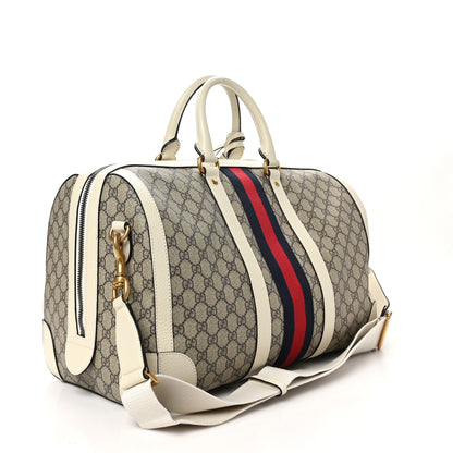 Gucci GG Supreme Monogram Textured Dollar Calfskin Web Medium Ophidia Duffle Bag Beige Ebony Mystic White 2 of 11
