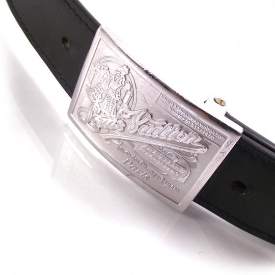 Louis Vuitton Leather Jeans Belt Black w Silver Buckle 4 of 8