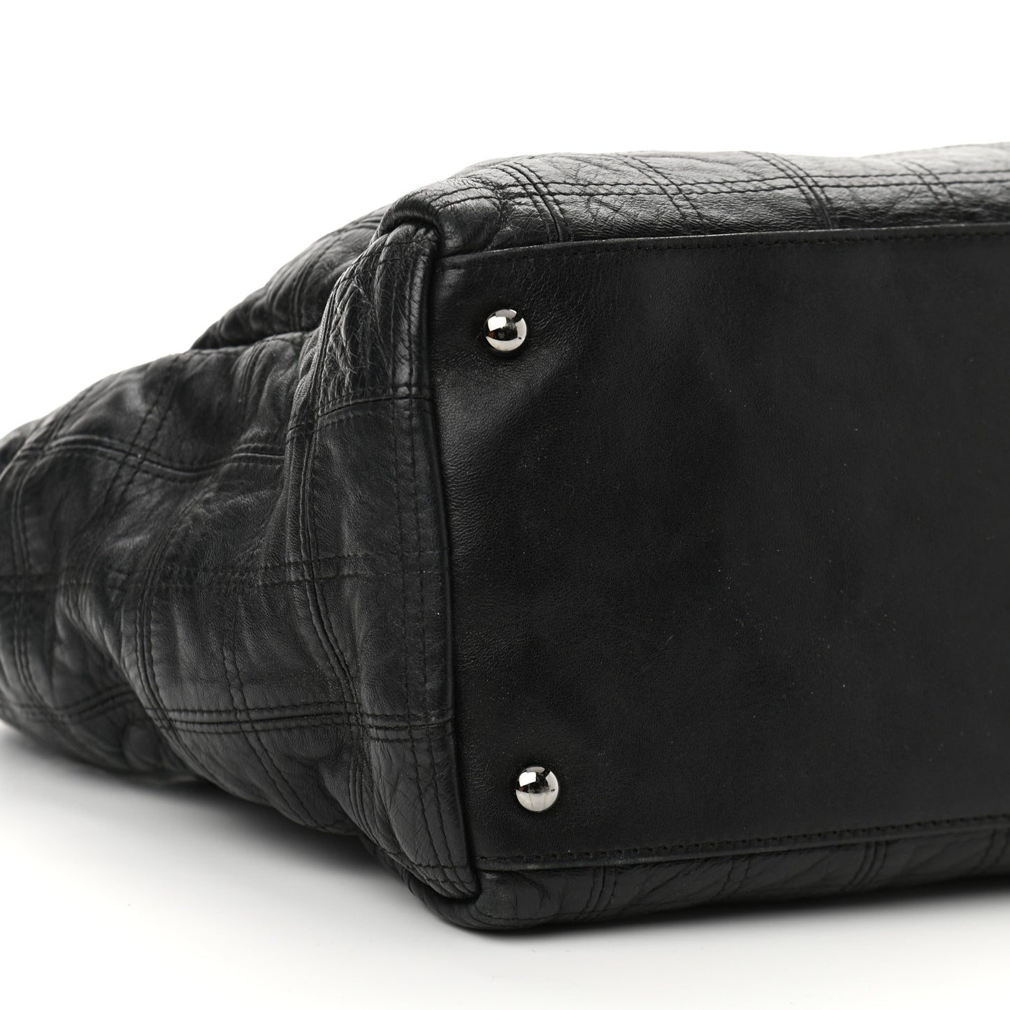 Lambskin Square Stitched Lax Large Tote Black