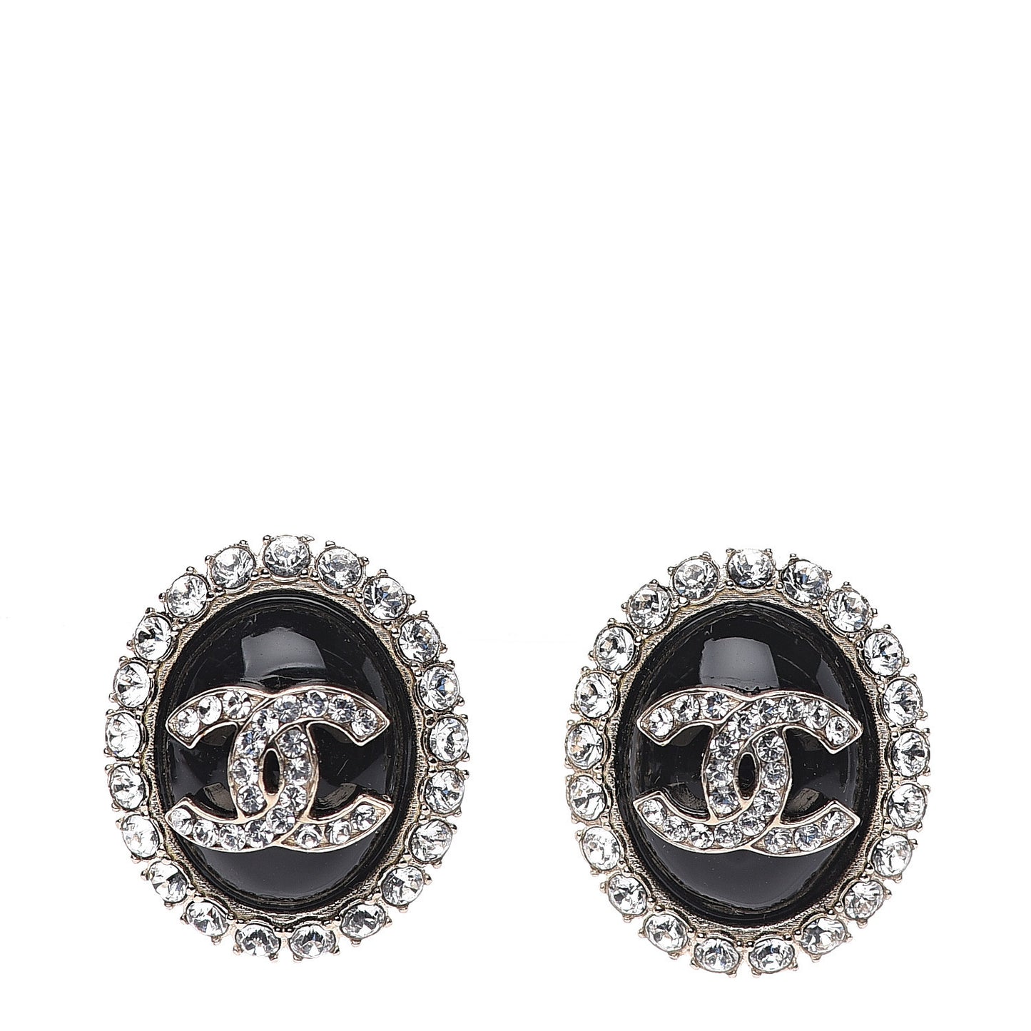 Crystal Enamel CC Round Earrings Light Gold Black