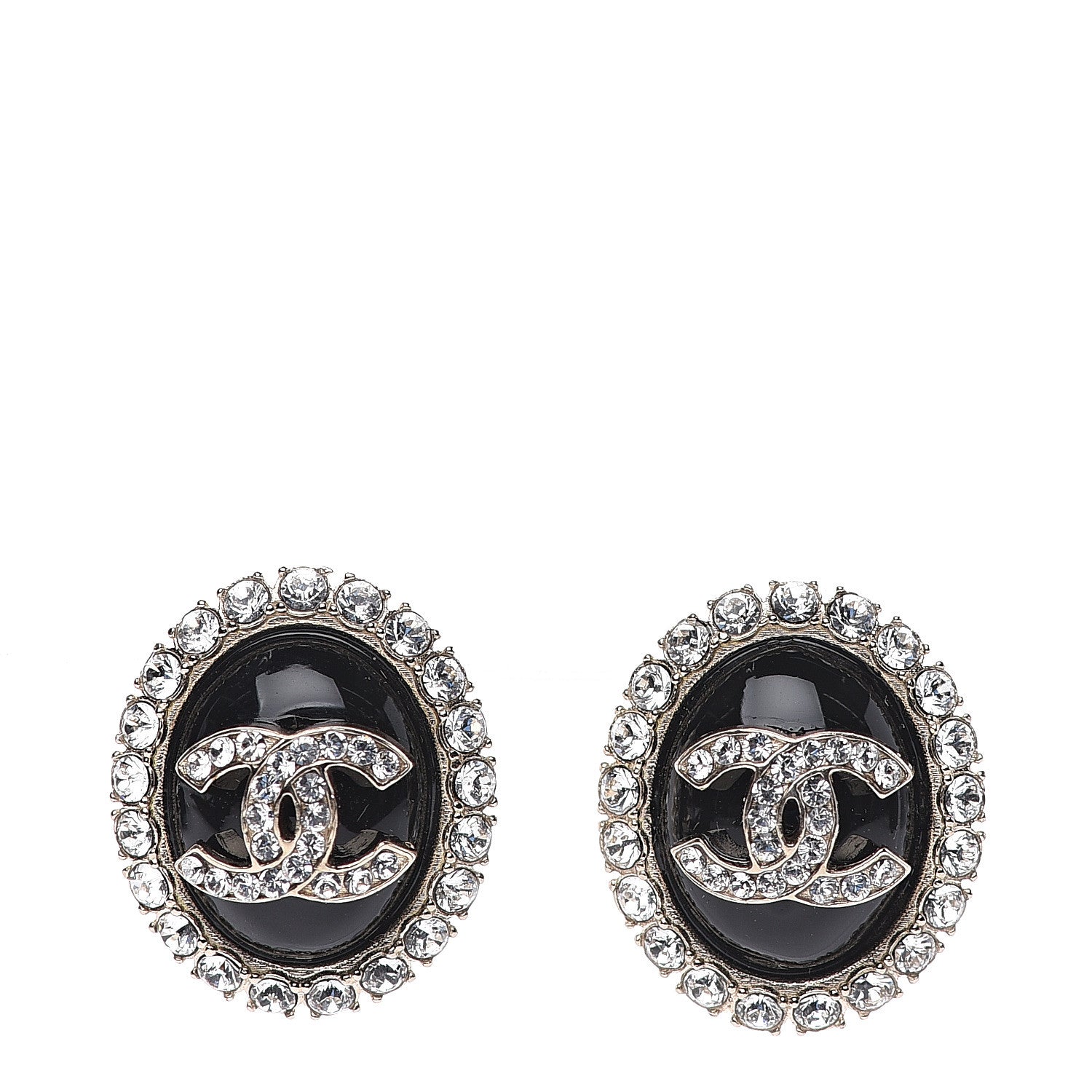 Chanel Crystal Enamel CC Round Earrings Light Gold Black 1 of 5