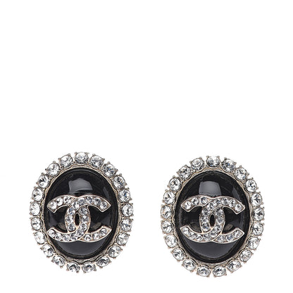 Chanel Crystal Enamel CC Round Earrings Light Gold Black 1 of 5