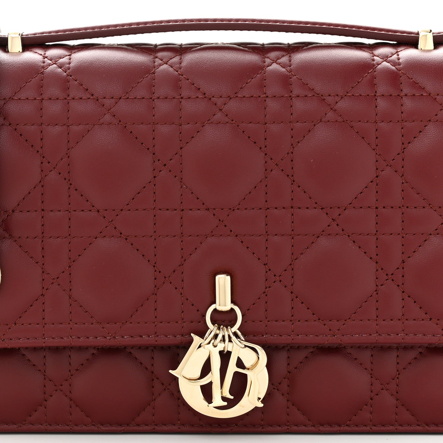 Christian Dior Lambskin Cannage My Dior Top Handle Bag Burgundy 7 of 10