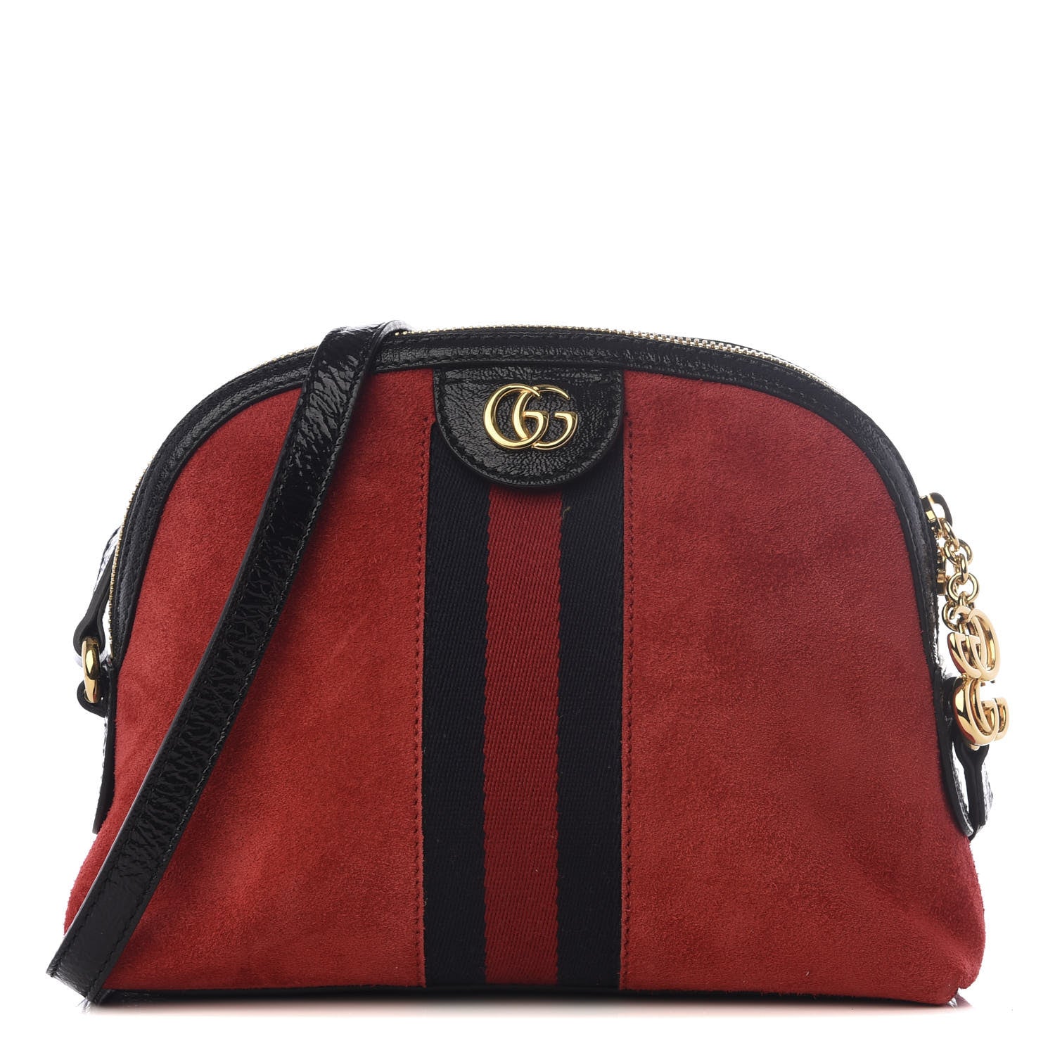 Gucci Suede Patent Web GG Small Ophidia Dome Shoulder Bag Hibiscus Red 1 of 8
