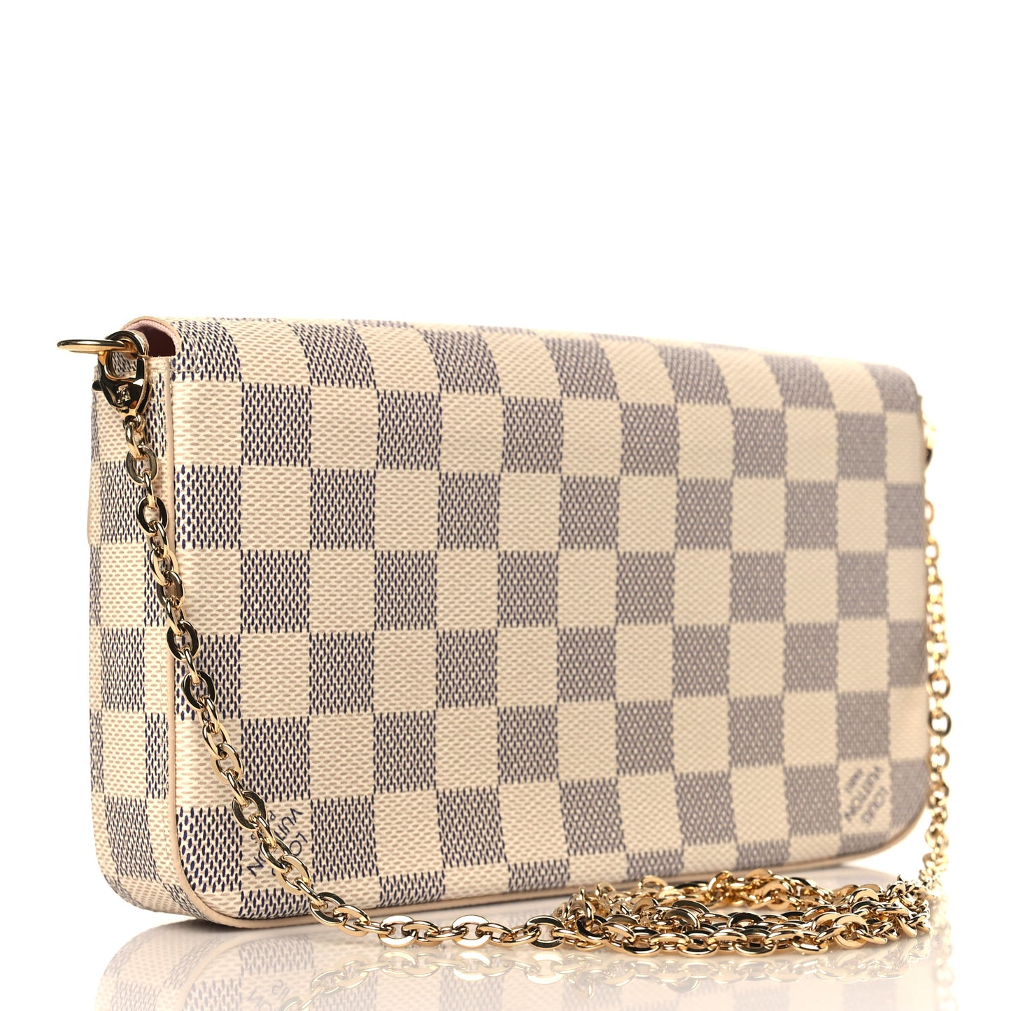 Damier Azur Pochette Felicie Chain Wallet Rose Ballerine
