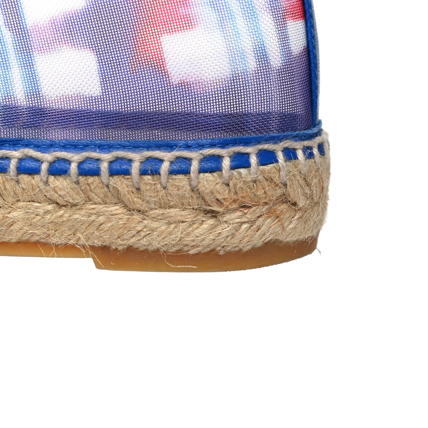 Mesh Lambskin Plaid Print CC Espadrilles 38 Blue White Red