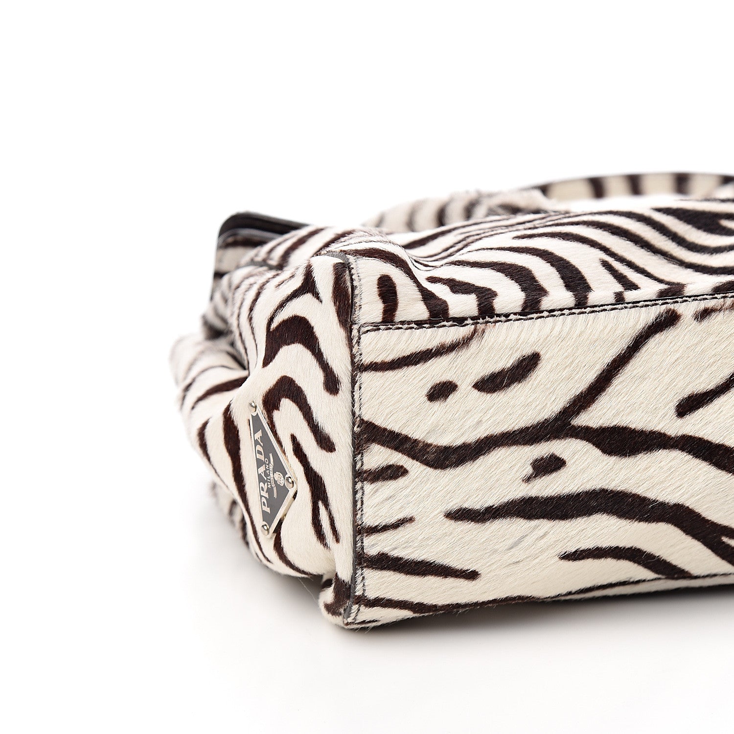 Prada Calf Hair Zebra Print Easy Foldover Pushlock Satchel White Moro 7 of 10