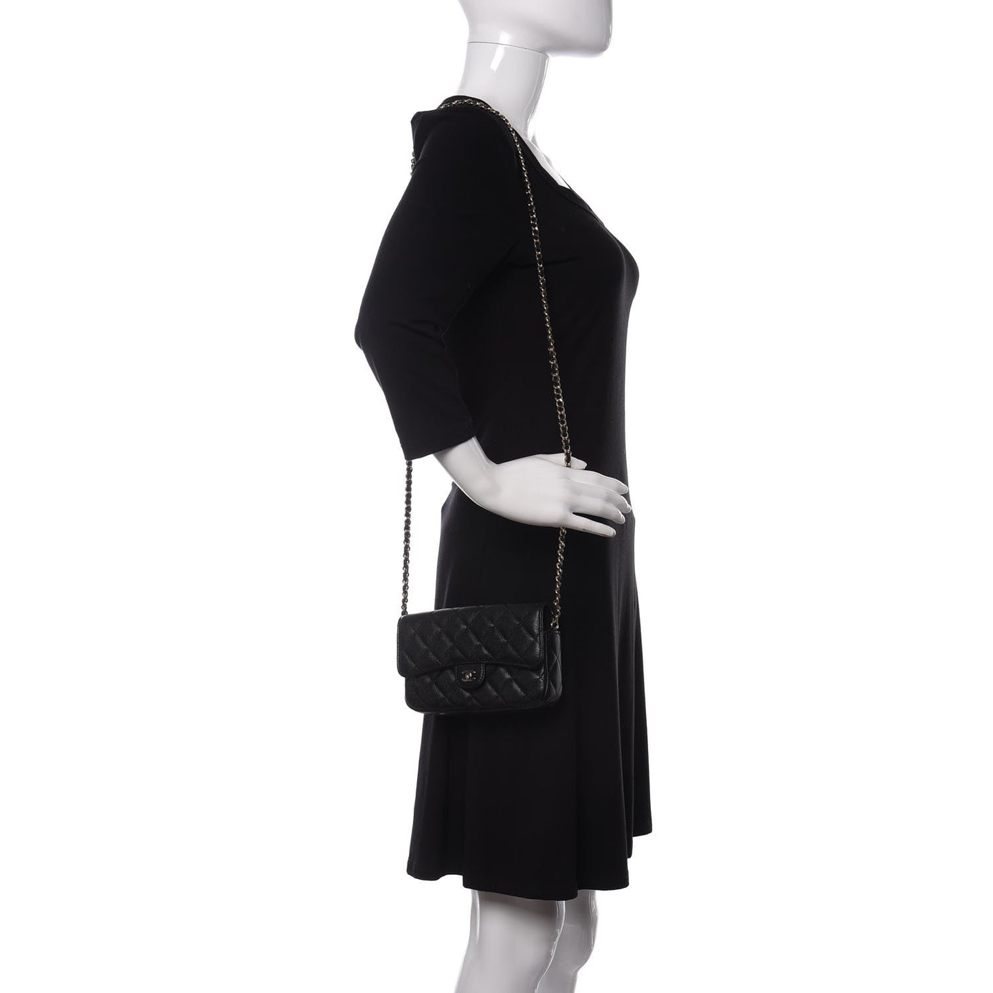 Caviar Quilted Flap Phone Holder With Chain Black