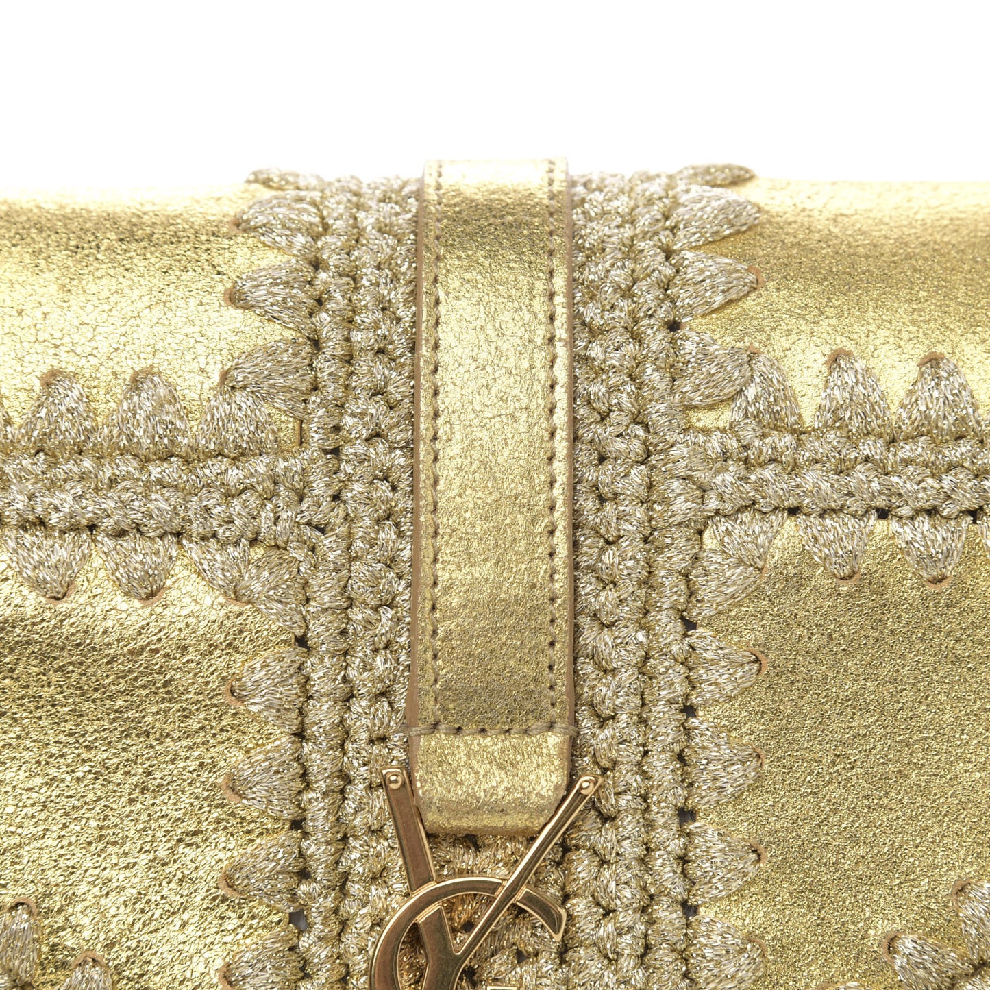 Metallic Calfskin Macrame Medium College Monogram Satchel Gold