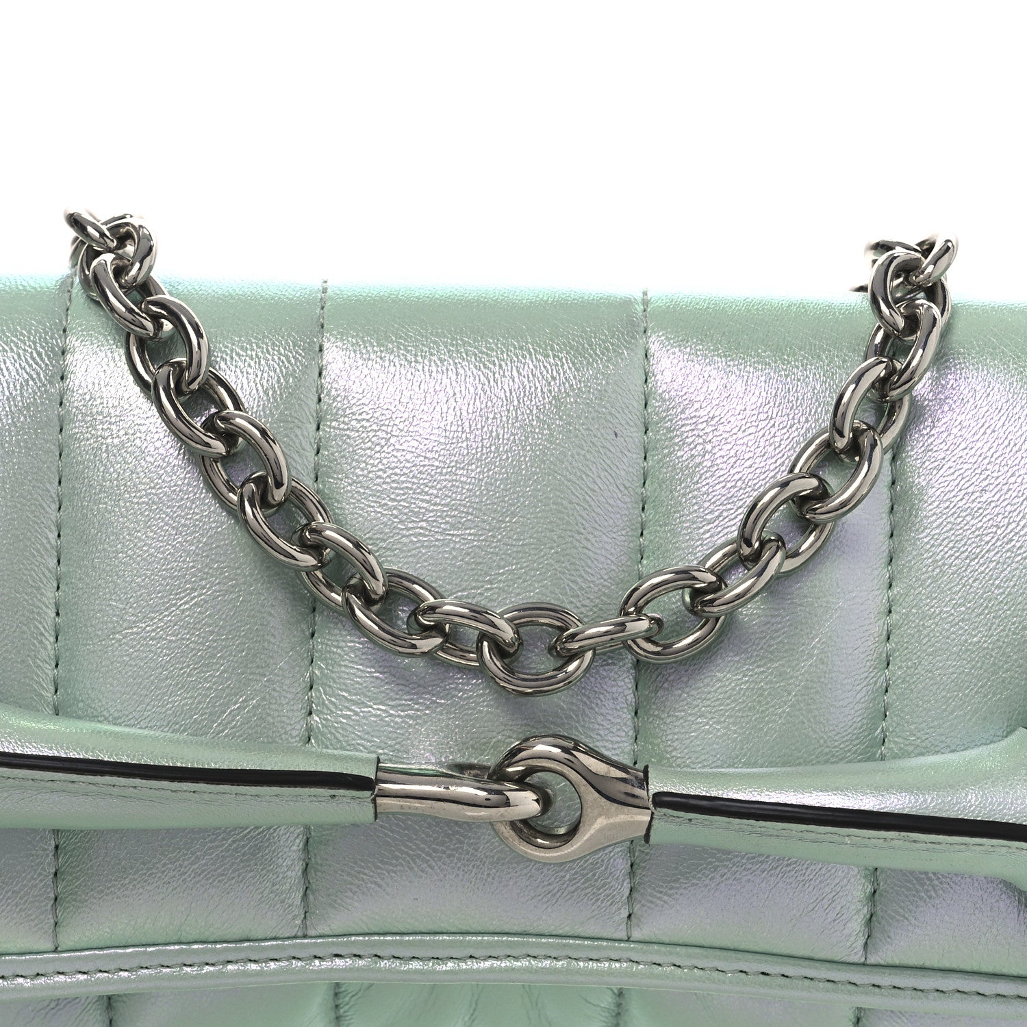 Gucci Iridescent Nappa Vertical Matelasse Medium Maxi Horsebit Chain Shoulder Bag Iridescent Salvy Green 8 of 10