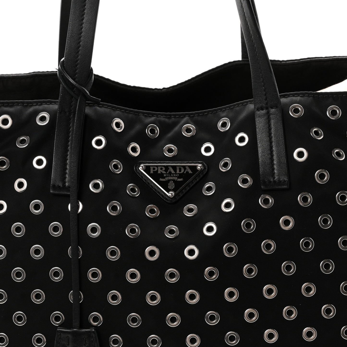 Tessuto Nylon Calfskin Grommet Tote Black