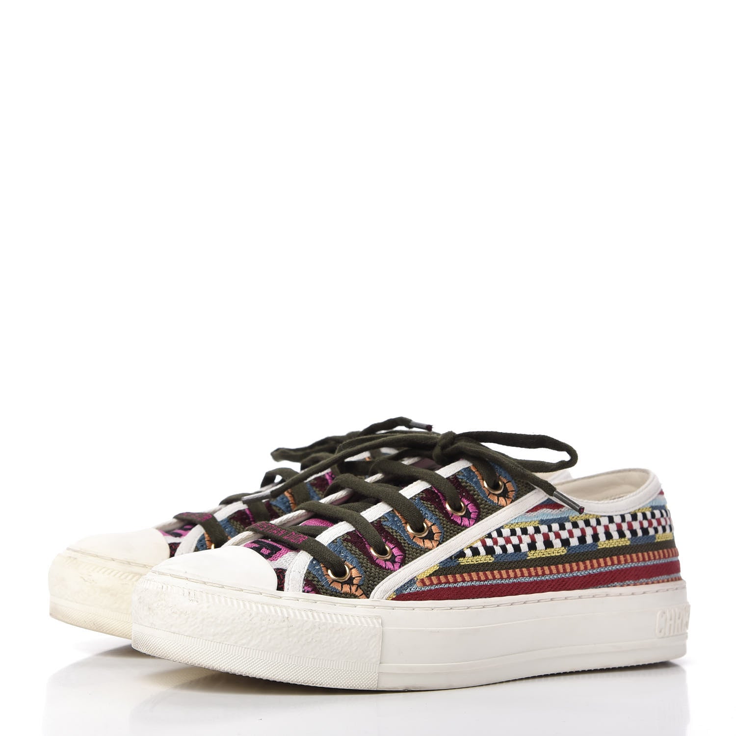 Christian Dior Canvas Ethnic Embroidered Womens Walk'N'Dior Low Top Sneakers 38.5 Fuchsia 3 of 9