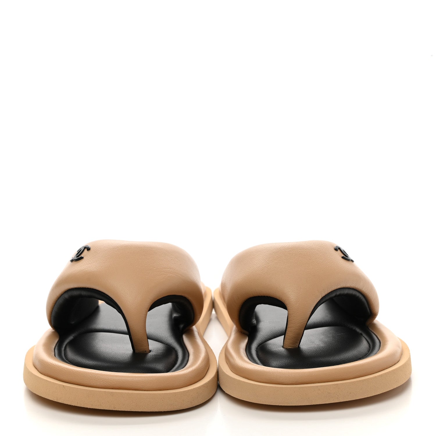 Chanel Lambskin Padded Pool Thong Sandals 35 Beige 2 of 9