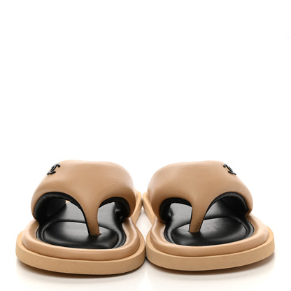 Chanel Lambskin Padded Pool Thong Sandals 35 Beige 2 of 9