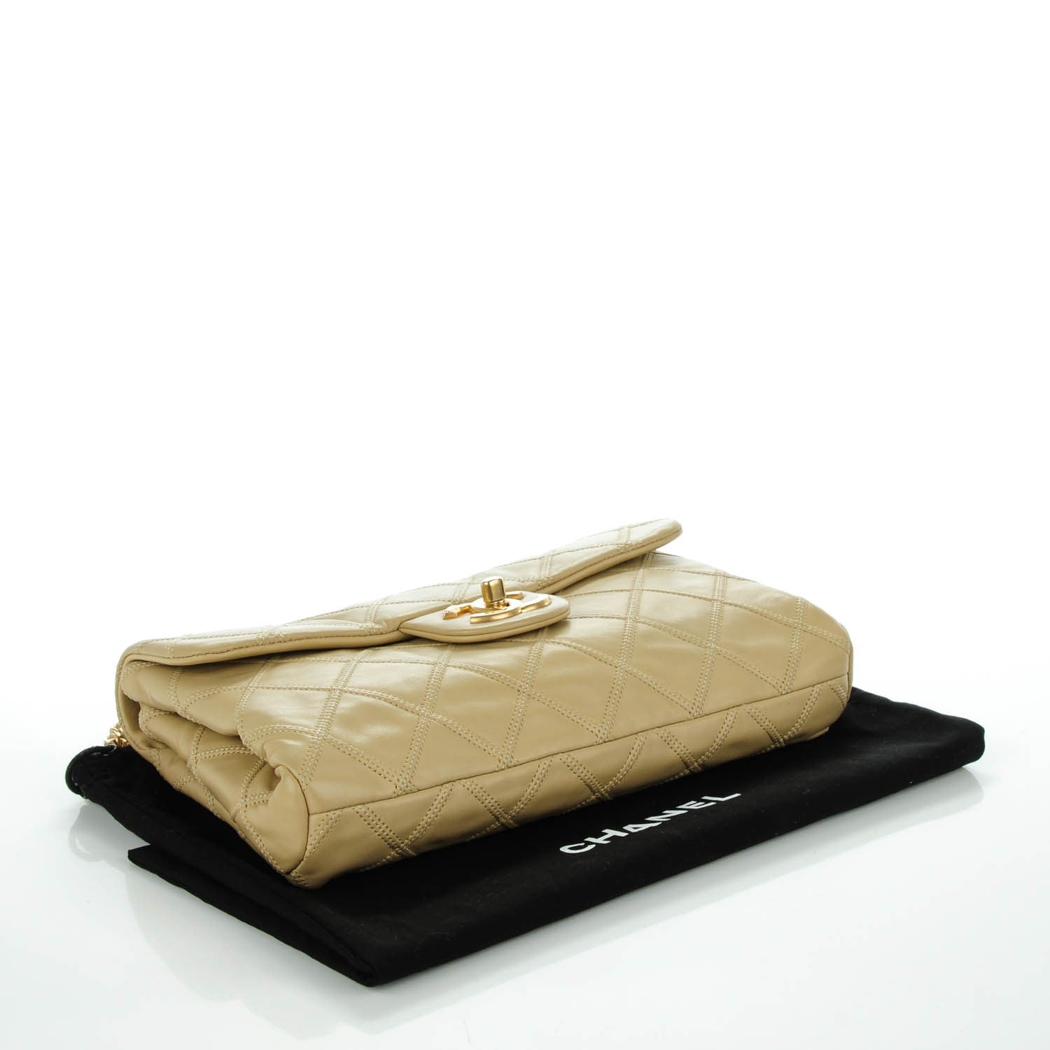 Chanel Calfskin Stitched Thin City Flap Clutch Beige 4 of 8